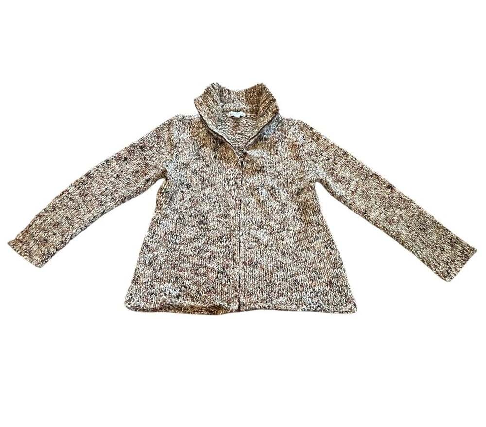 WindRiver Chunky Knit Zip-Up Mock Neck Sweater Cardigan Multi-Color Brown